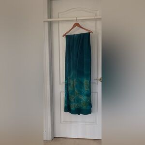 Elegant teal, blue green wide border pure silk wrap 88”x45”” wide